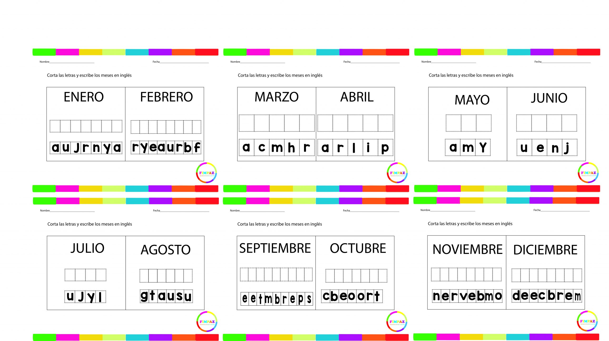 MESES EN INGLÉS FIMPAZ DESCARGAR MATERIAL DIDÁCTICO